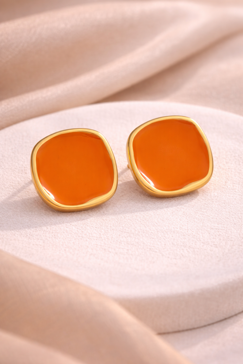 Orange Square Stud Earrings