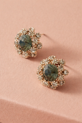 Green Gemstone Cluster Stud Earrings