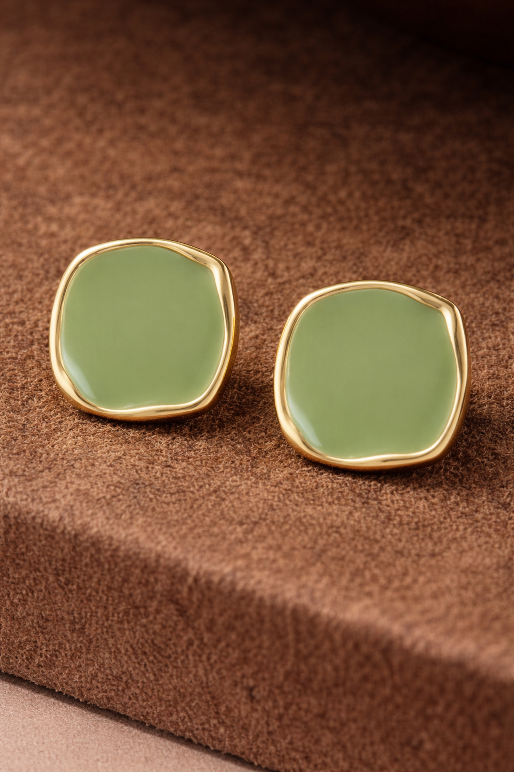 Green Square Stud Earrings
