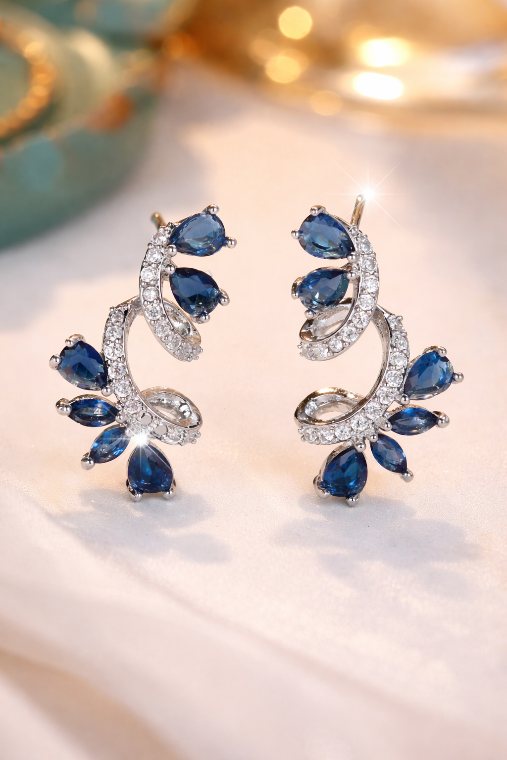 Luxury navy blue cubic zirconia earrings