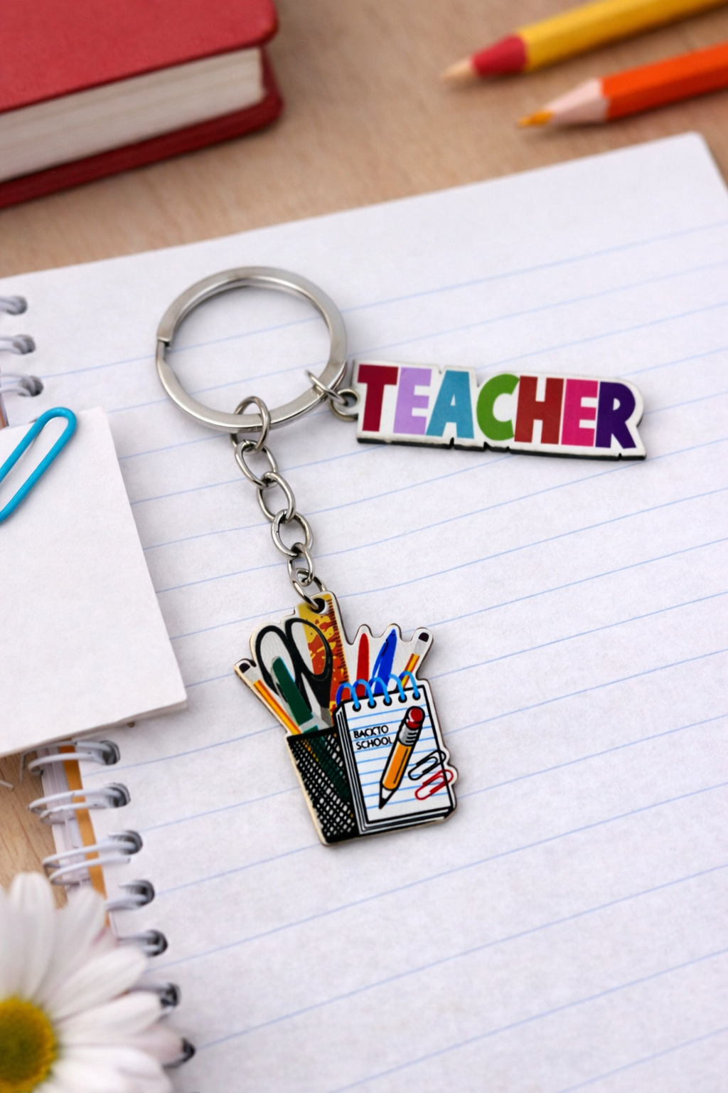 Notebook and Pencil Holder Teacher's Day Keychain