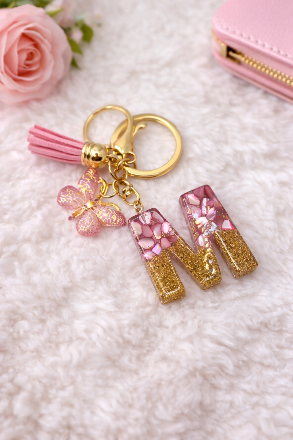 Alphabet M Gradient Pink Keychain