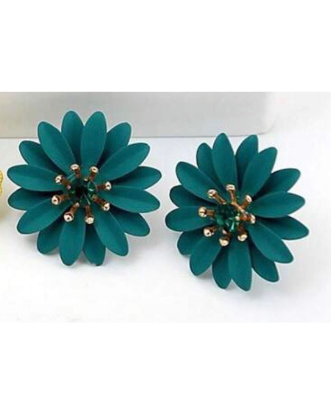 Dark Green Flower Stud Earrings