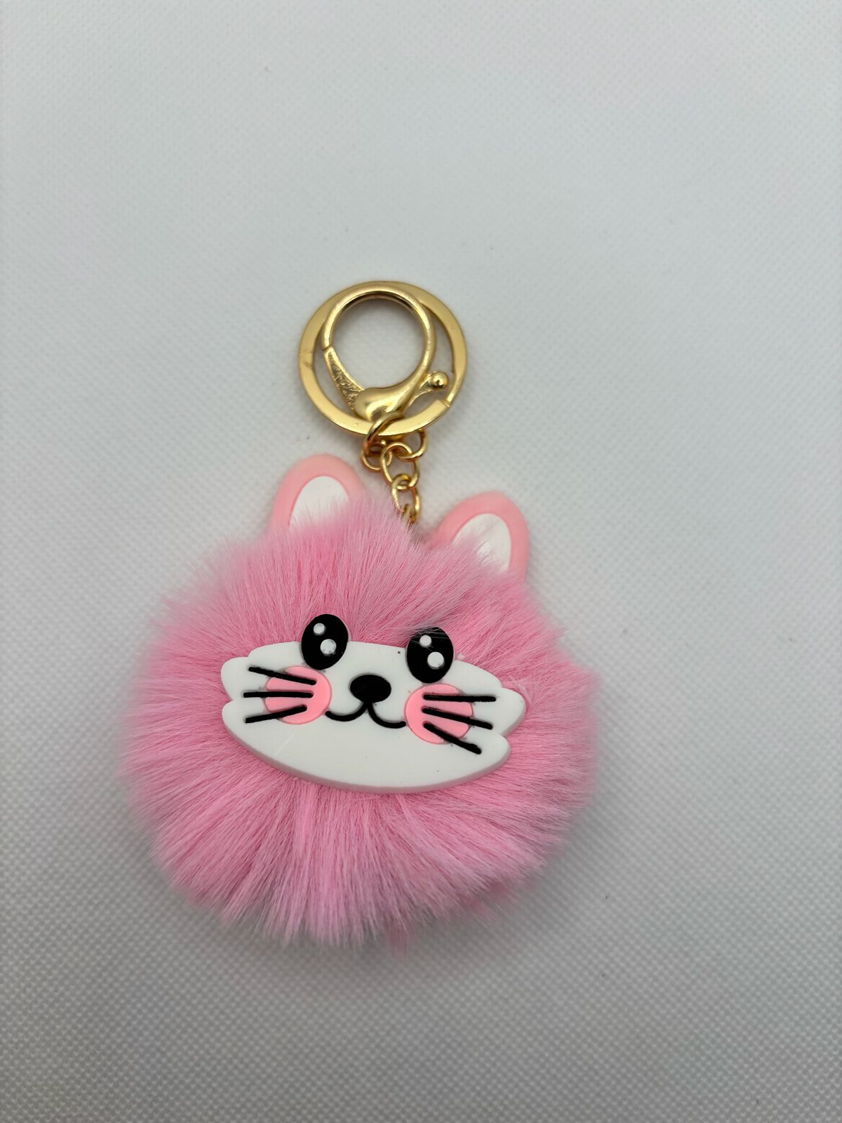 Dark Pink Fluffly Cat Keychain