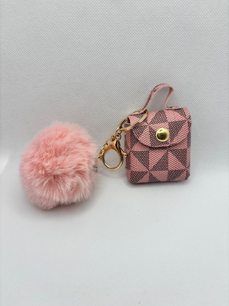 Earpods Bag Keychain _ Light Pink with Pompom