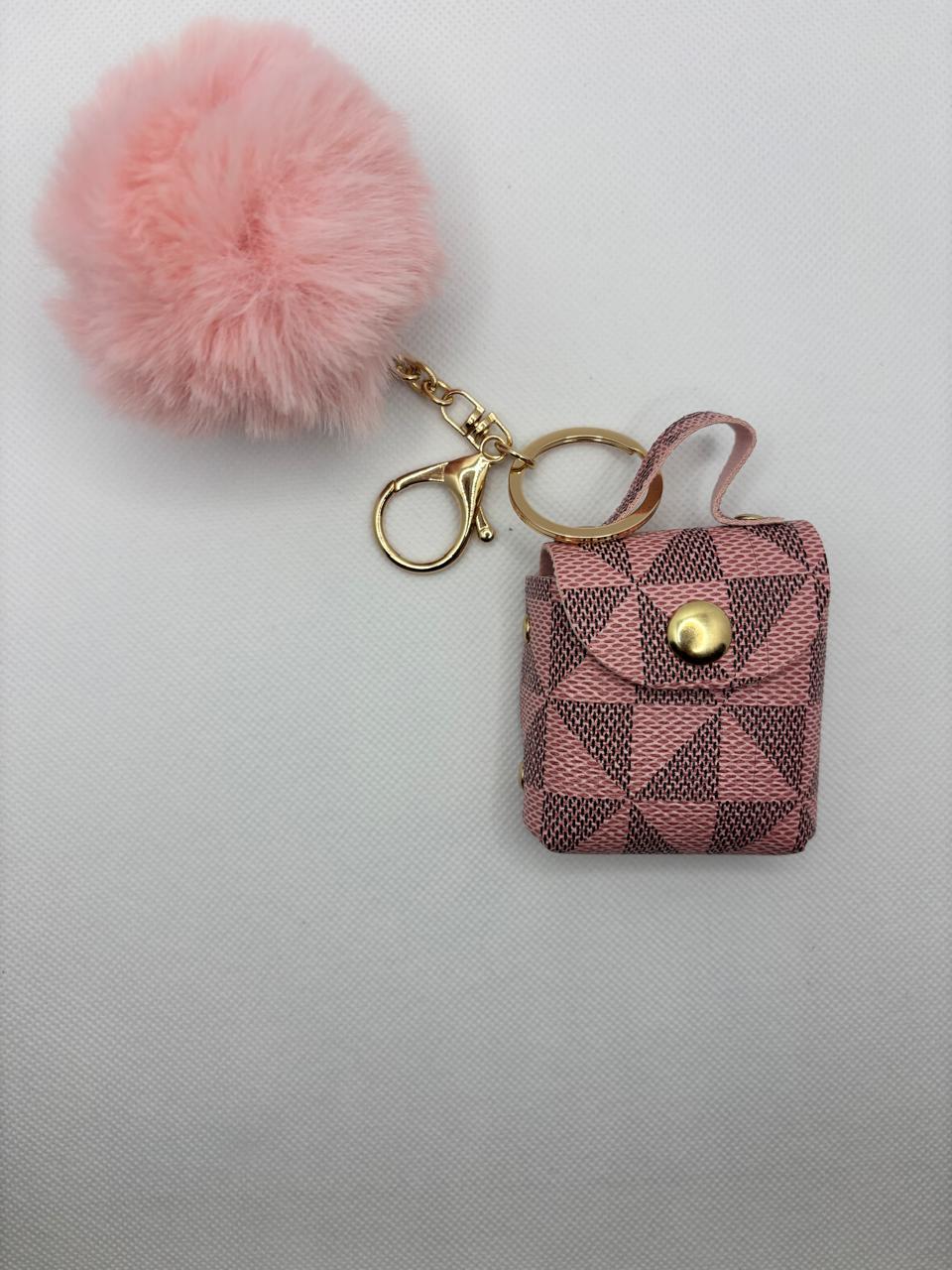 Earpods Bag Keychain _ Light Pink with Pompom