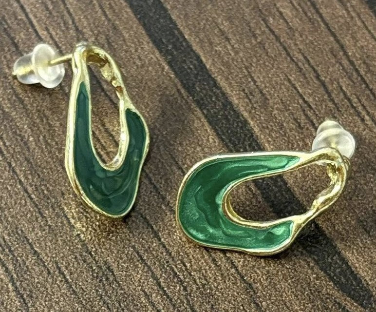 Vintage Green Abstract Stud Earrings