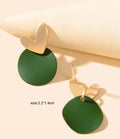 Heart and Green Disc Drop Earrings