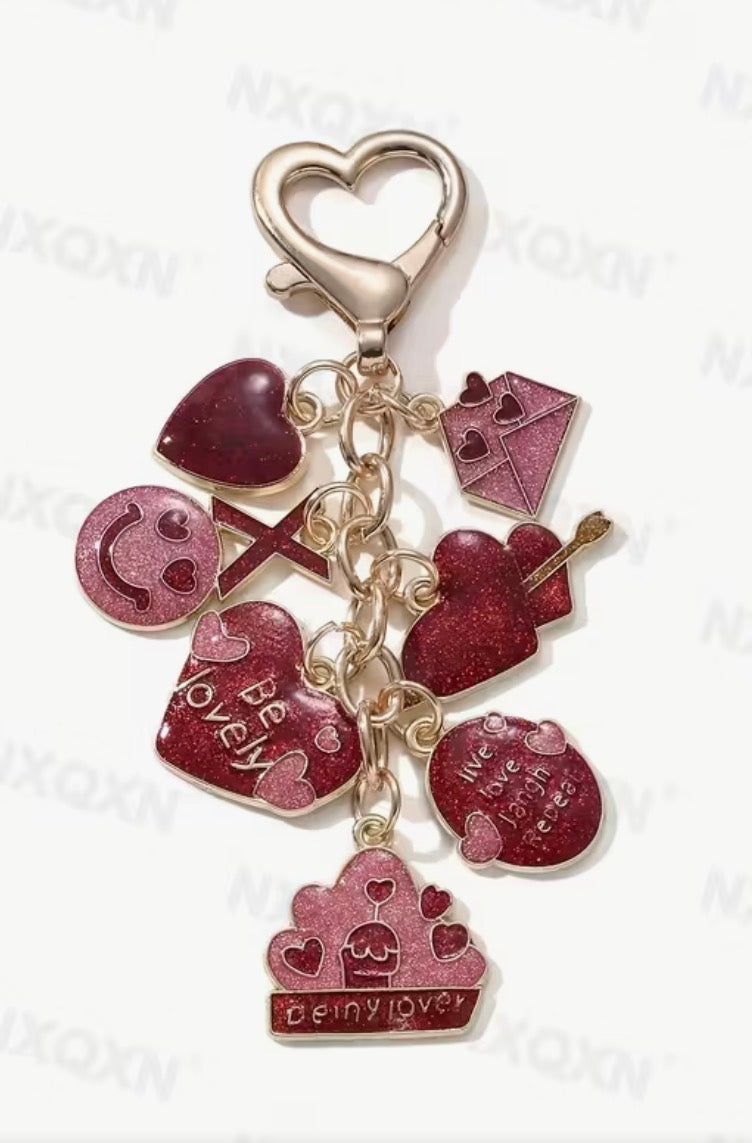 Maroon multi-charm Valentine’s Day keychain