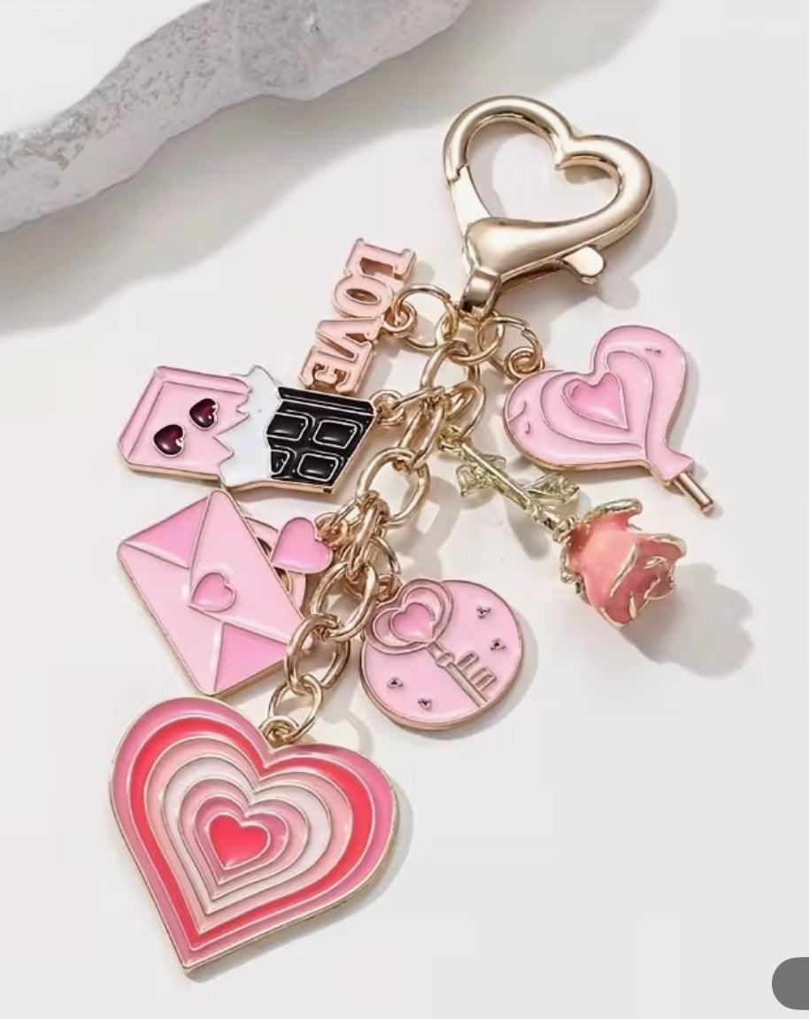 Pink love-themed charm keychain
