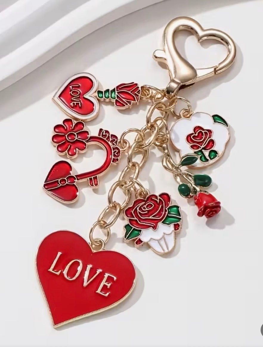 Red love-themed charm keychain