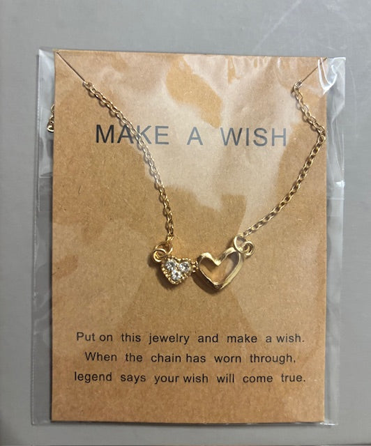Make A Wish Double Heart with sparkling stone Necklace