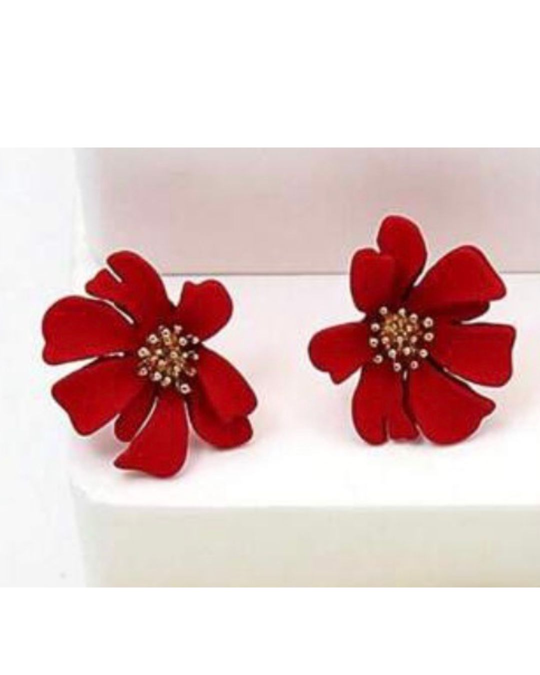 Large Red Flower Stud Earrings
