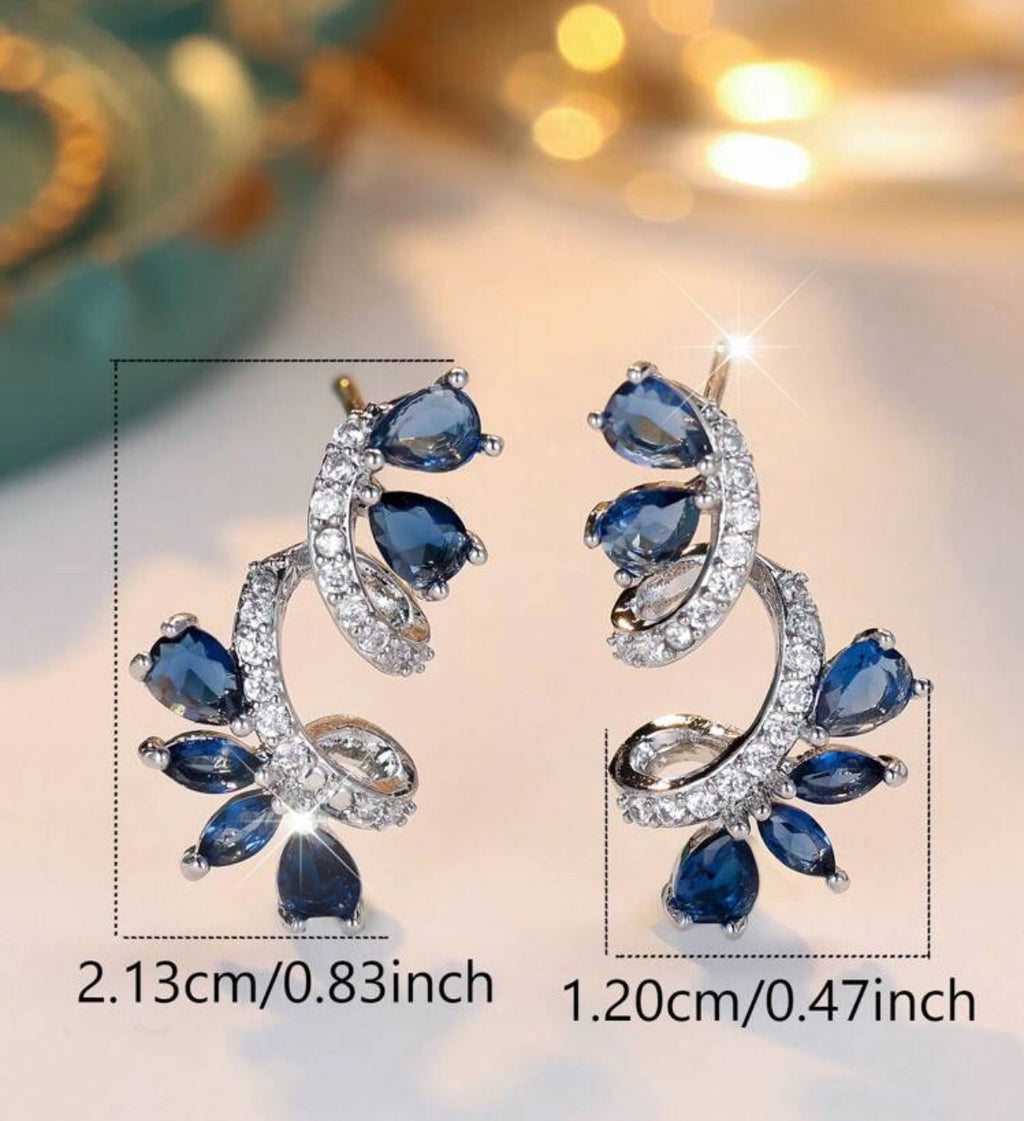 Luxury navy blue cubic zirconia earrings