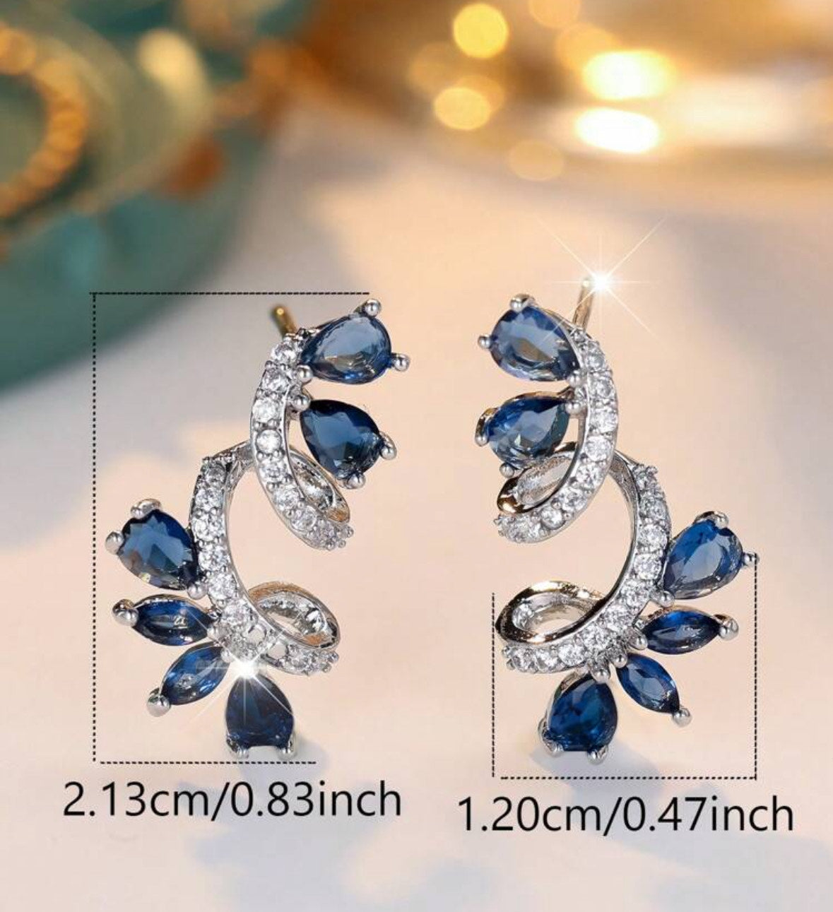 Luxury navy blue cubic zirconia earrings