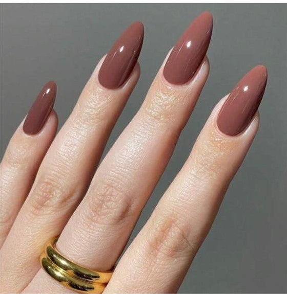 24 Pcs Glossy Pinkish Brown Almond Press-On Nails