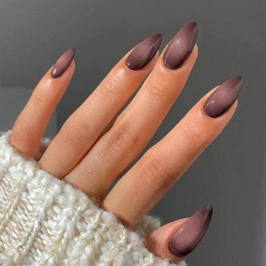 24 Pcs Almond Shape Brown Ombre Press-On Nails