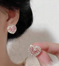 Pink heart rhinestone stud earrings
