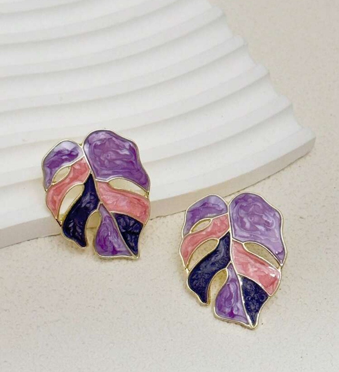 Elegant purple Leaf Stud Earrings