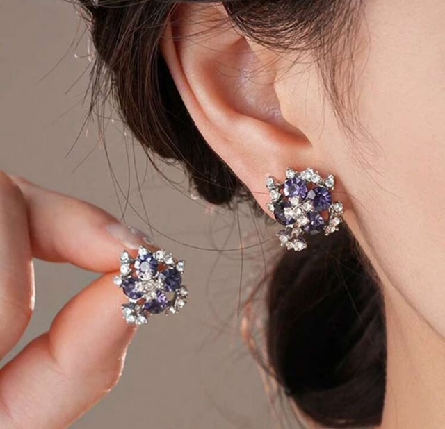 Purple Rhinestone Stud Earrings