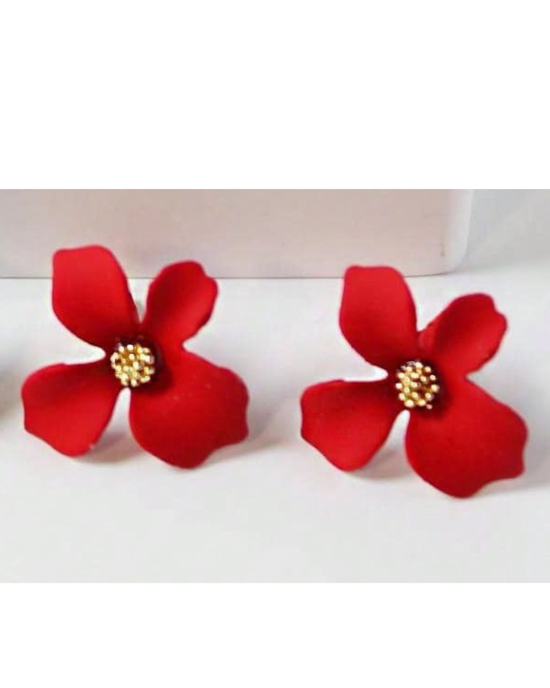 Red Petal Flower Stud Earrings