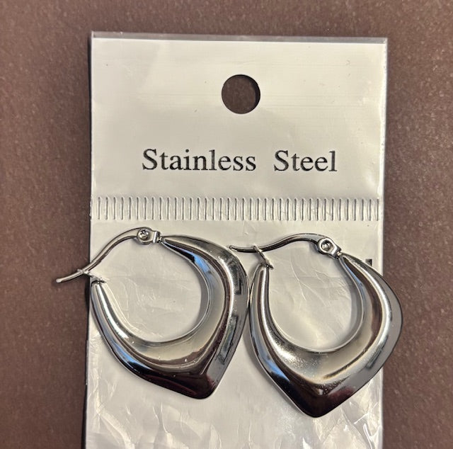 Stainless Steel Silver Hoop Earrings _ Design 3