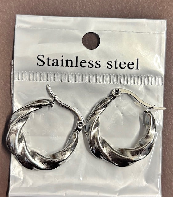 Stainless Steel Silver Hoop Earrings _ Design 4