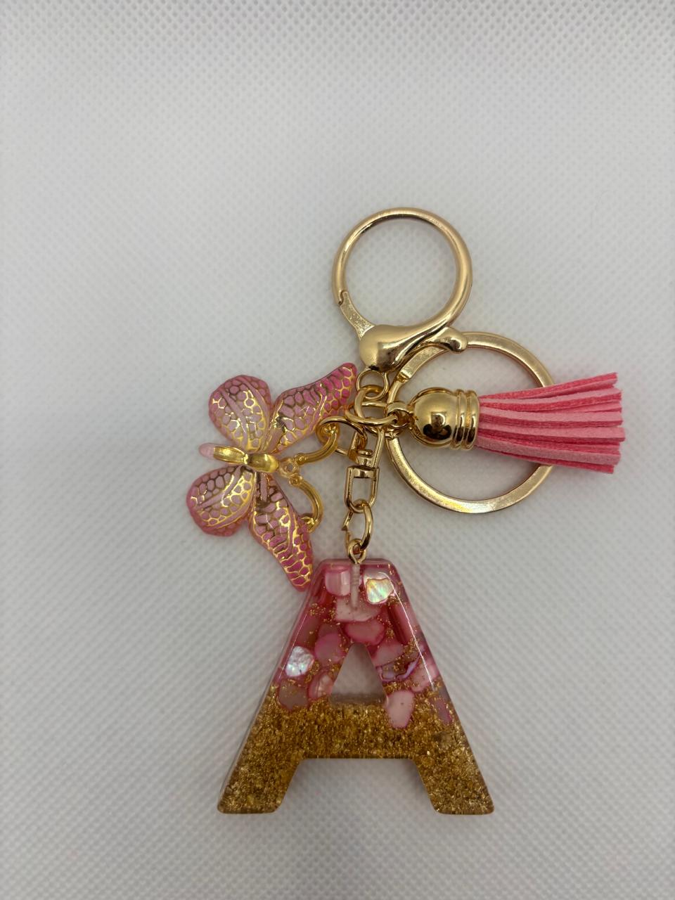 Alphabet A Gradient Pink Keychain