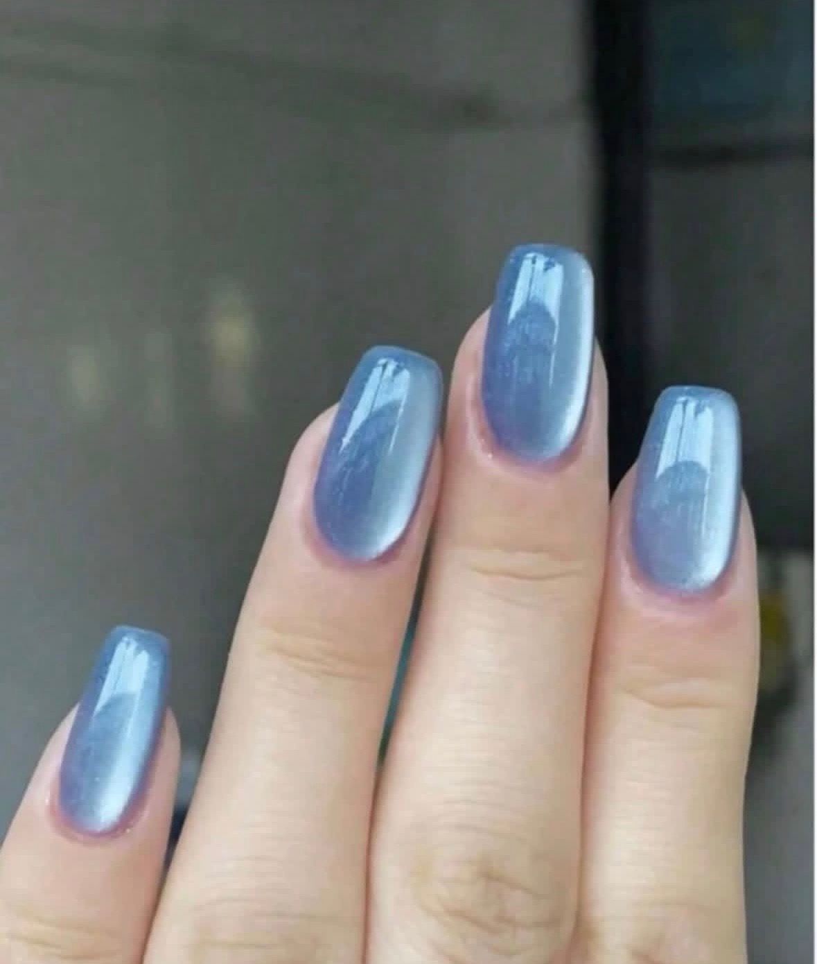 Sky Blue Cat Eye Press-On Nails – Square Shape