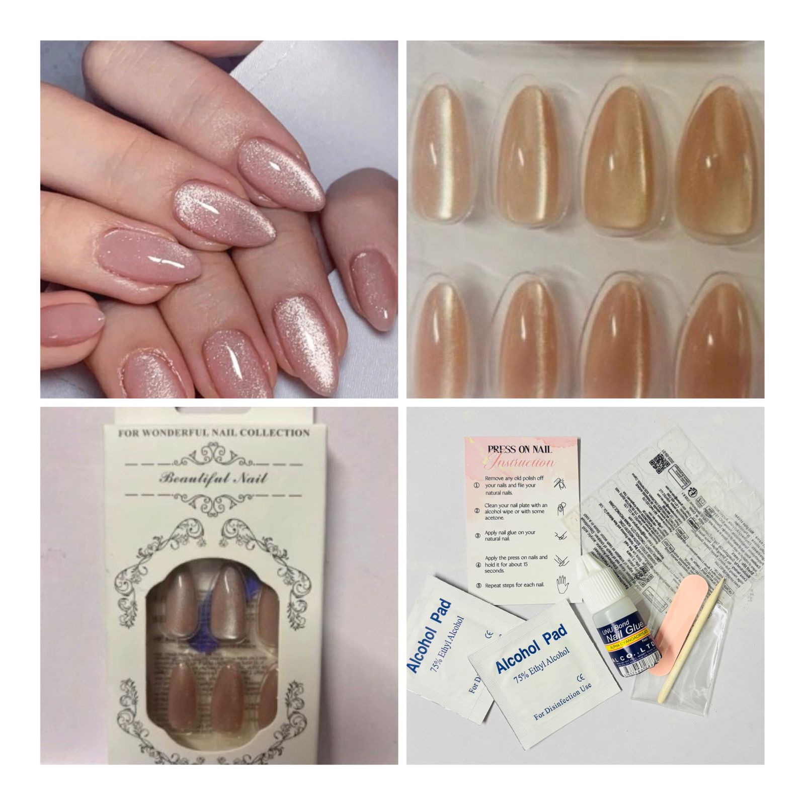 Rose Gold Cat Eye Press-On Nails – Almond Shape