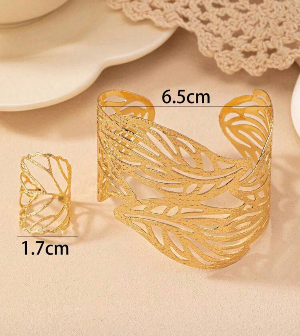 Golden Leaf Cutwork Cuff Bracelet