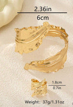 Gold Sculpted Wave Cuff Bracelet Set