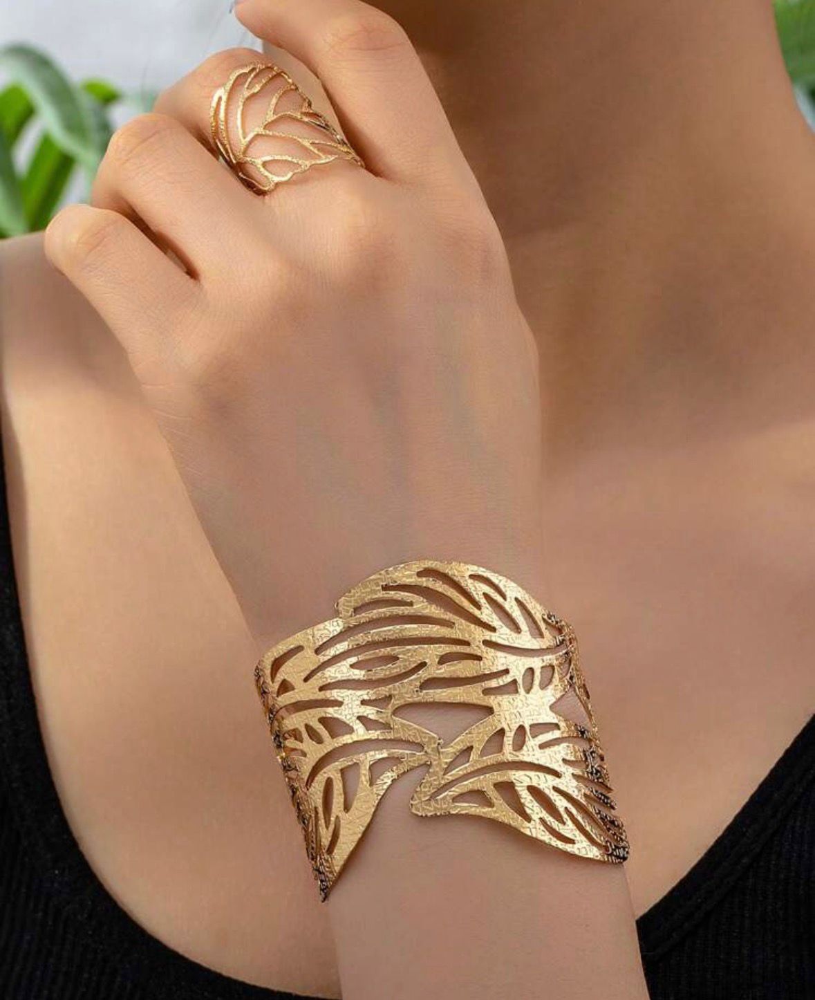 Golden Leaf Cutwork Cuff Bracelet