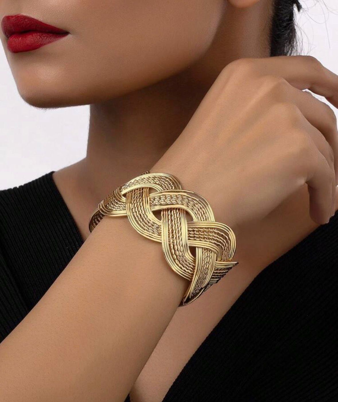 Golden Braided Cuff Bracelet – Statement Open Bangle