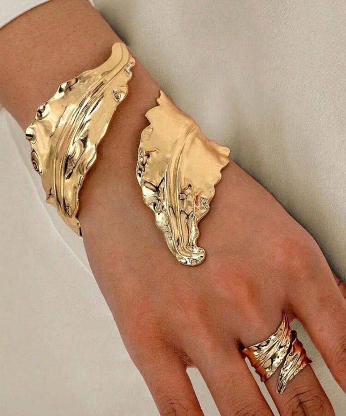 Gold Sculpted Wave Cuff Bracelet Set