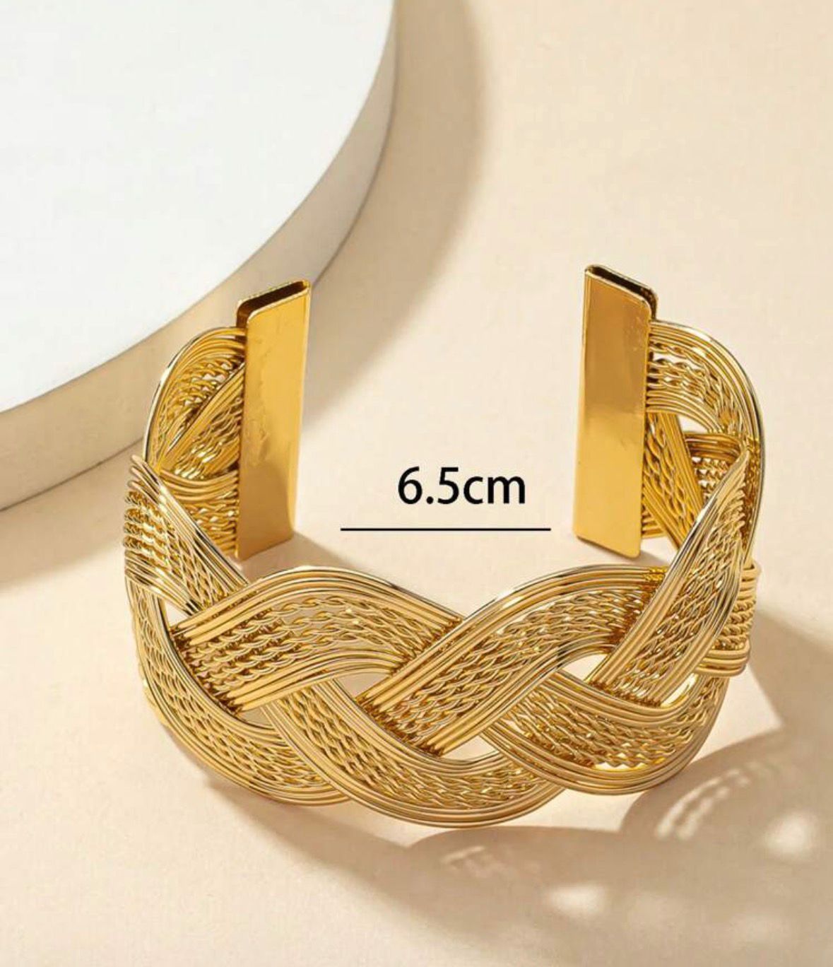 Golden Braided Cuff Bracelet – Statement Open Bangle
