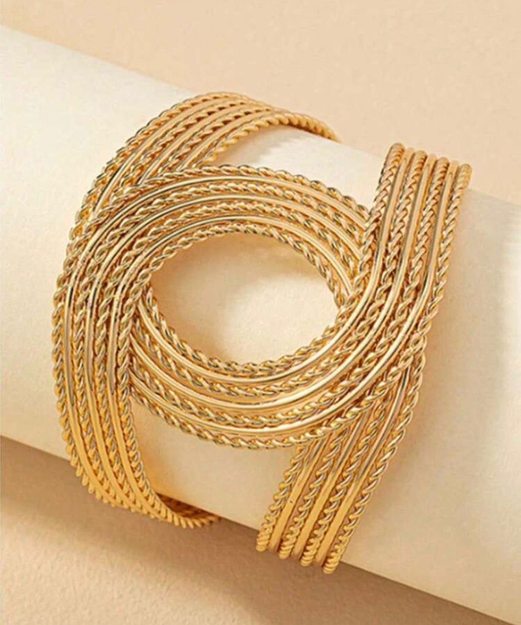 Gold cuff bracelet twisted rope design