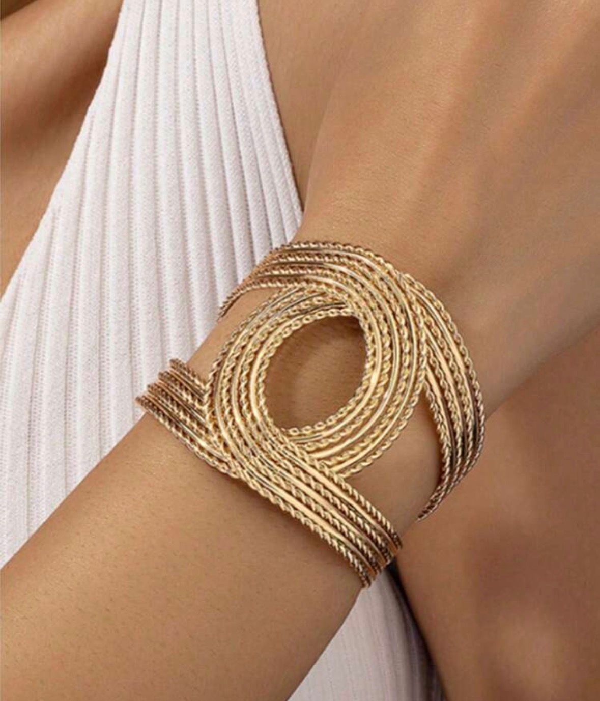 Gold cuff bracelet twisted rope design