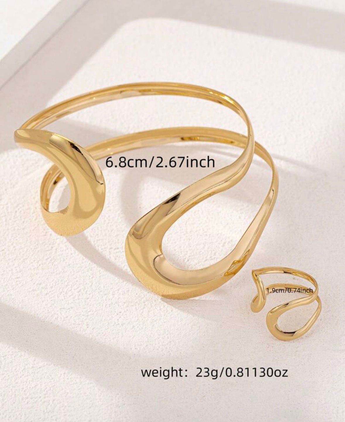 Gold Open Cuff Bracelet & Ring Set