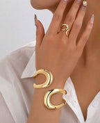 Gold Open Cuff Bracelet & Ring Set