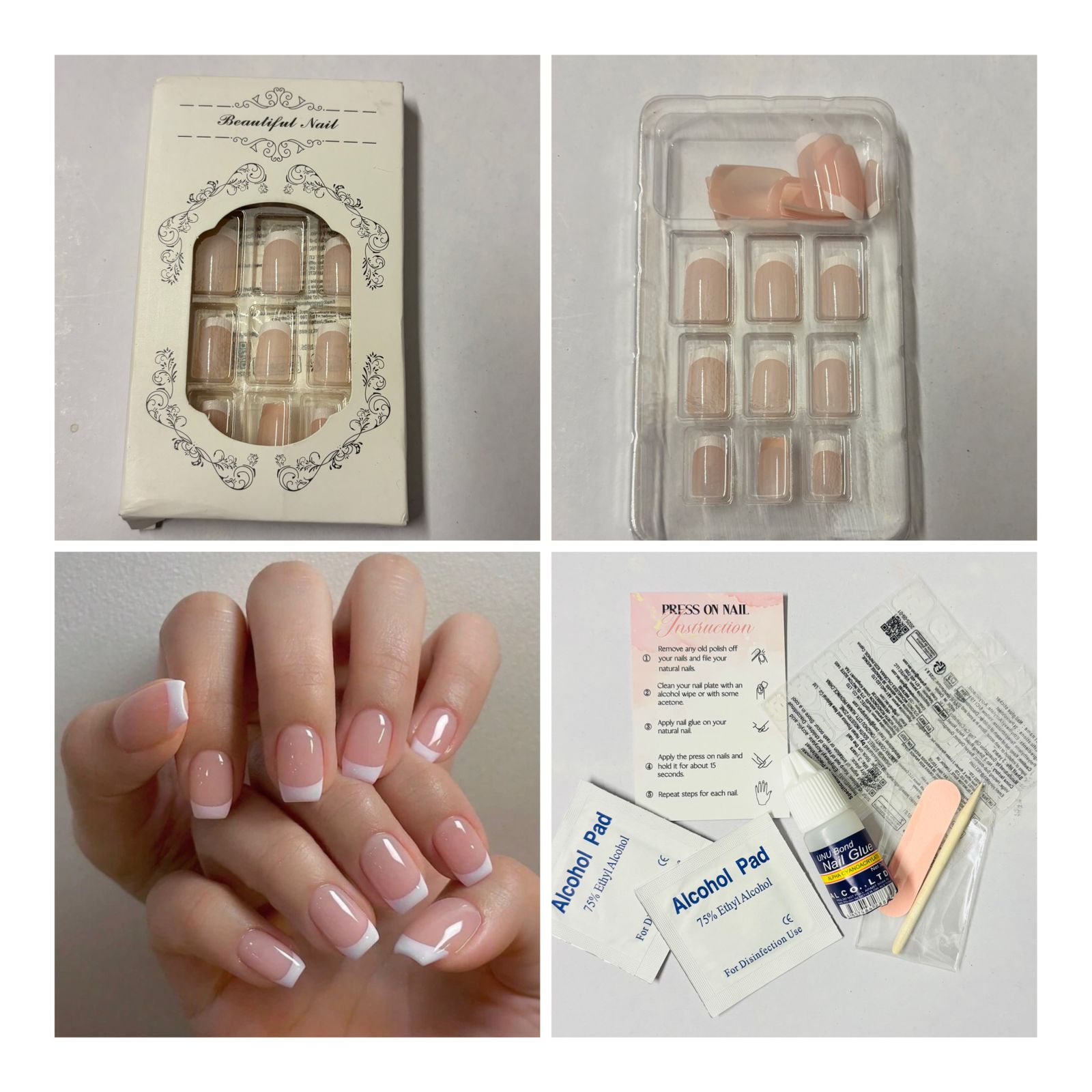 24 Pcs Classic French Tip Press-On Nails – Short Square