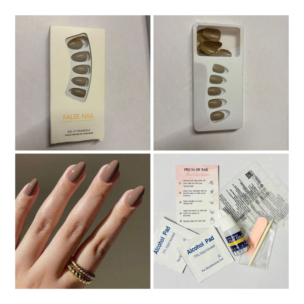 24 Pcs Short Oval Taupe Brown Press-On Nails – Minimal Gloss Finish