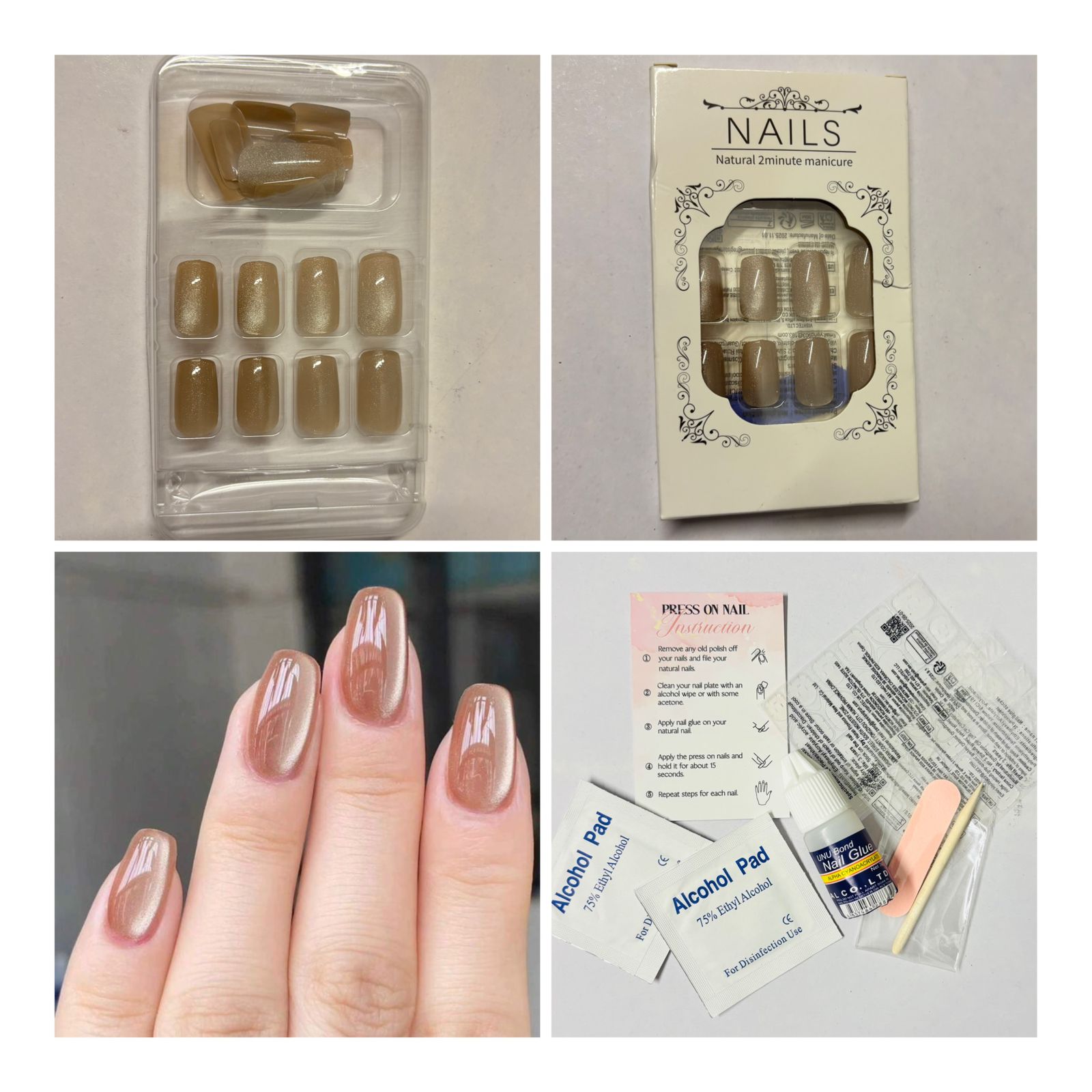 Warm Champagne-bronze Cat Eye Press on Nails