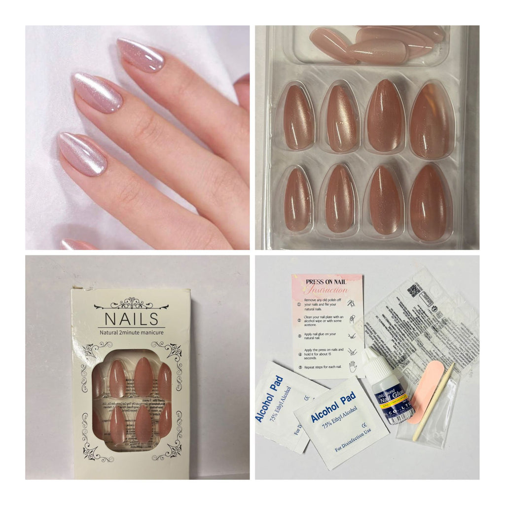 Blush Pink Cat Eye Press-On Nails – Almond Shape