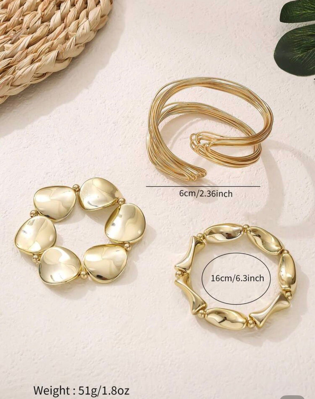 Three piece gold bracelet set