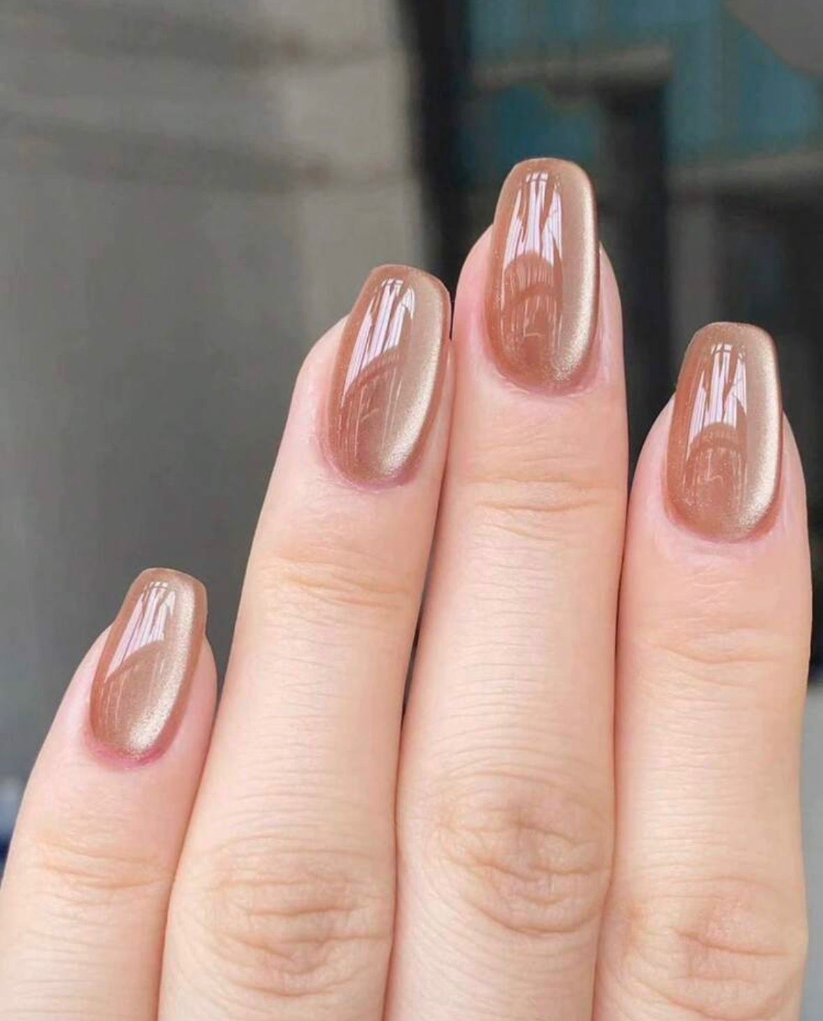 Warm Champagne-bronze Cat Eye Press on Nails