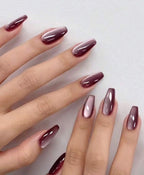 24 Pcs Long Coffin Mauve Cat eye Press-On Nails
