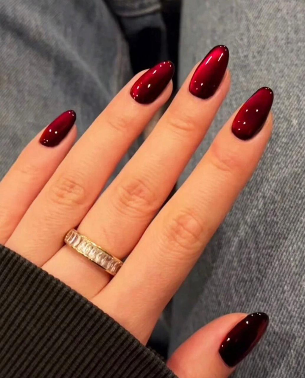 Ruby Red Cat Eye Press-On Nails – Almond Shape