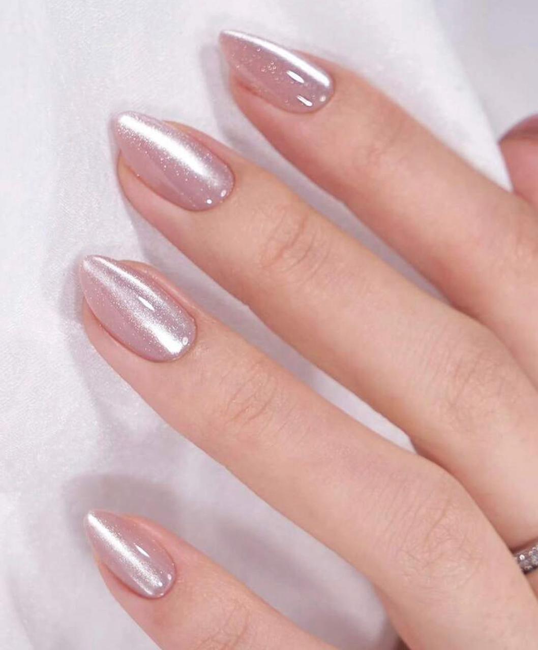 Blush Pink Cat Eye Press-On Nails – Almond Shape