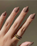 24 Pcs Short Oval Taupe Brown Press-On Nails – Minimal Gloss Finish